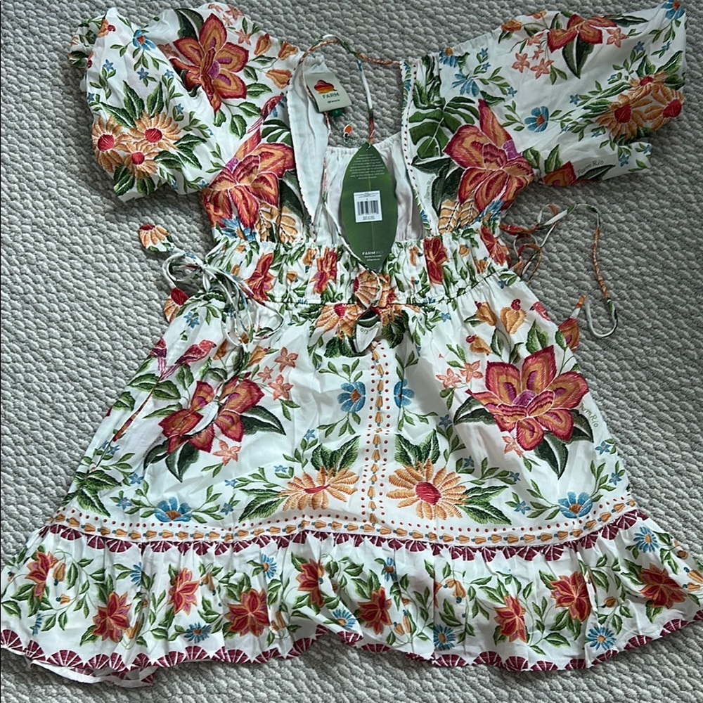 NWT Farm Rio Bloom Garden Off White short sleeve mini dress